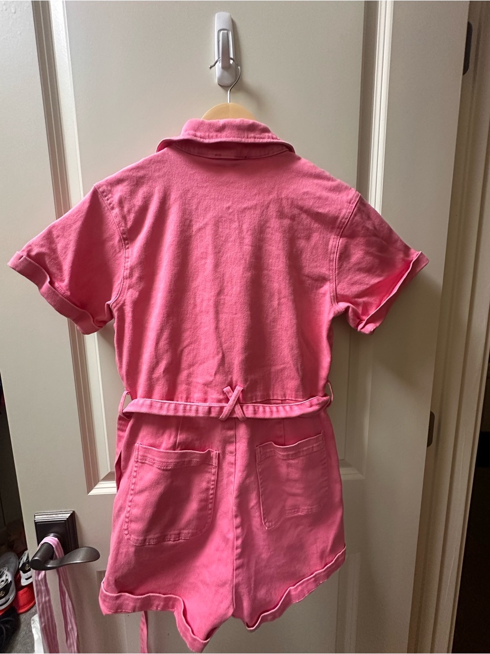 Pink Button-Front Utility Romper - Picture 3 of 3
